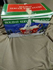 Vintage holiday server w/stand gravy boat open box